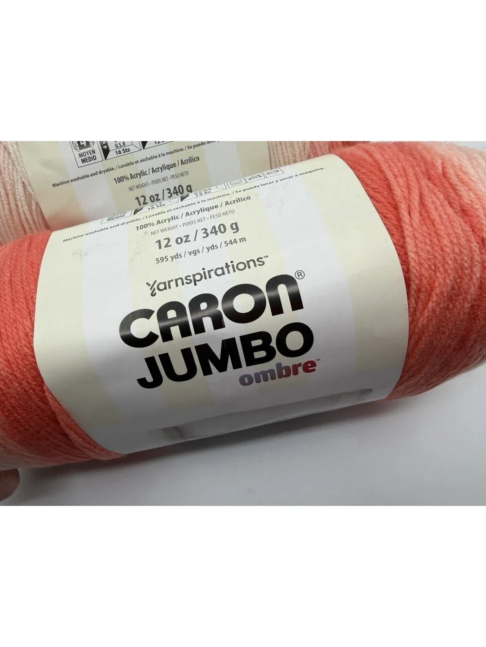 Lot Of 2 Caron Jumbo Ombré Yarn Salmon Pink Coral Orange Worsted 4 Acrylic Skein